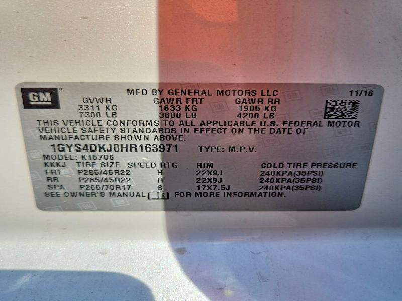 Продаж на аукціоні авто 2017 Cadillac Escalade, vin: 1GYS4DKJ0HR163971, номер лоту: 58664116