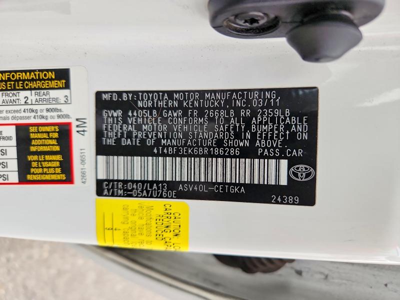 Aukcja sprzedaży 2011 Toyota Camry, vin: 4T4BF3EK6BR186286, numer aukcji: 57266606
