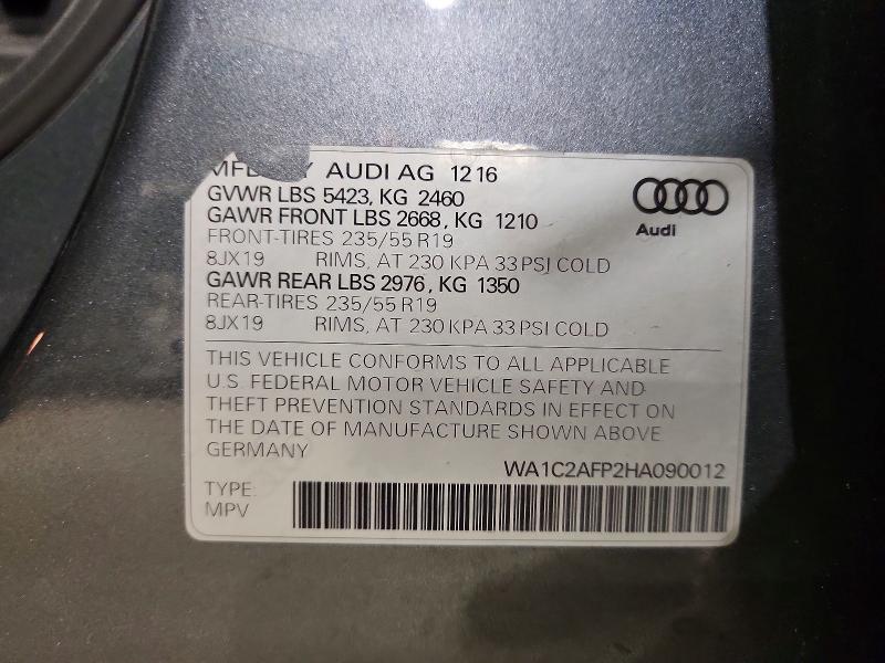 Aukcja sprzedaży 2017 Audi Q5, vin: WA1C2AFP2HA090012, numer aukcji: 56900886