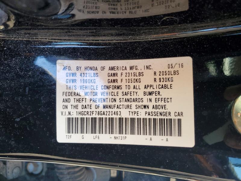 Aukcja sprzedaży 2016 Honda Accord, vin: 1HGCR2F78GA220463, numer aukcji: 57646106
