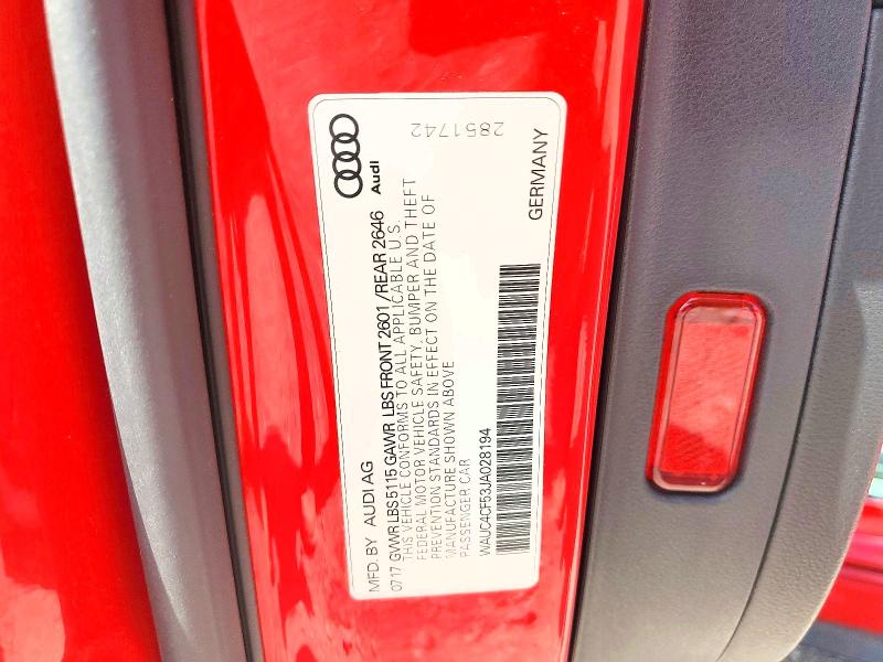 Aukcja sprzedaży 2018 Audi S5, vin: WAUC4CF53JA028194, numer aukcji: 58431196