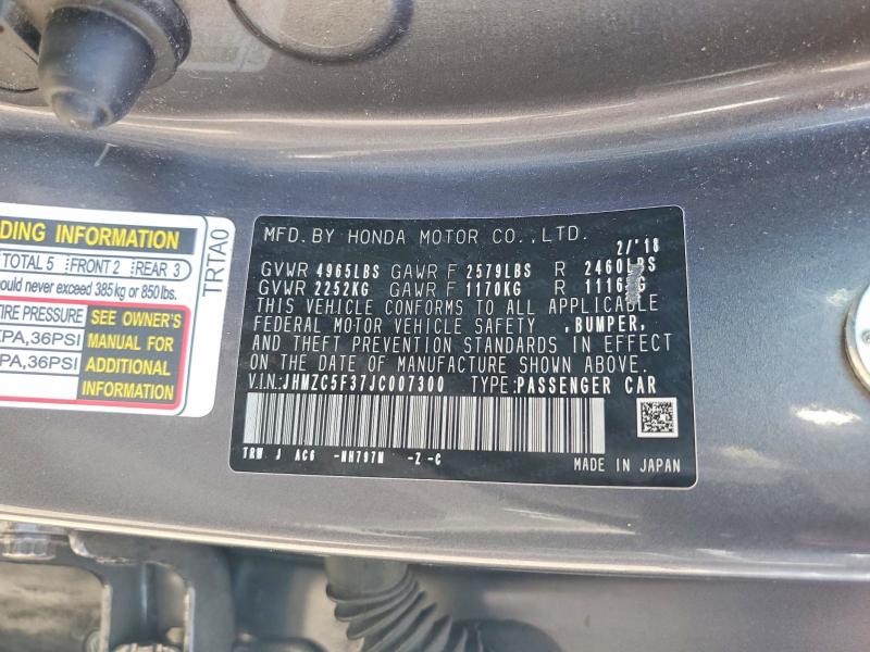 Aukcja sprzedaży 2018 Honda Clarity, vin: JHMZC5F37JC007300, numer aukcji: 56262506
