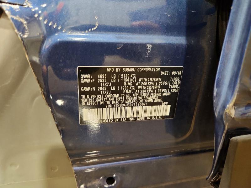 2019 Subaru Outback მანქანა იყიდება აუქციონზე, vin: 4S4BSAHC0K3230061, აუქციონის ნომერი: 58983766