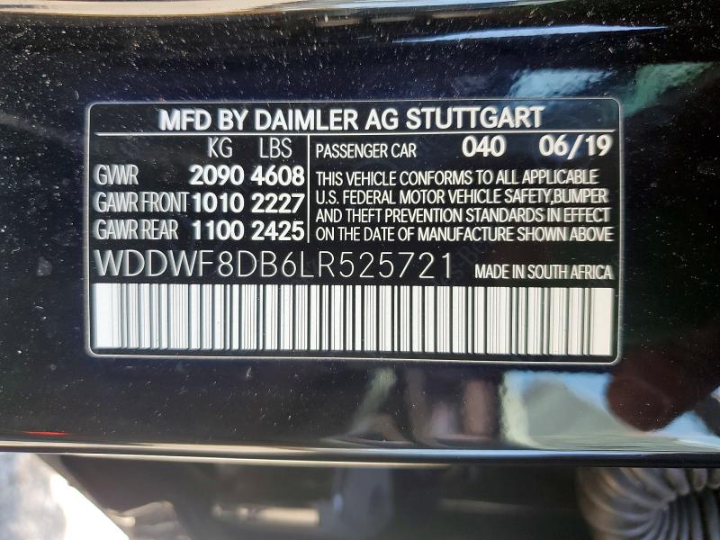 58519206 :رقم المزاد ، WDDWF8DB6LR525721 vin ، 2020 Mercedes-benz C مزاد بيع