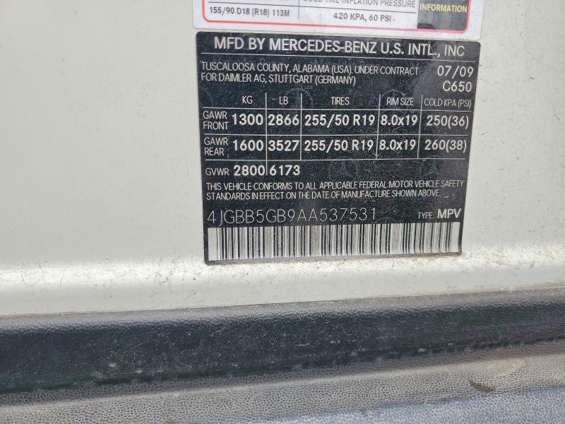 2010 Mercedes-benz Ml მანქანა იყიდება აუქციონზე, vin: 4JGBB5GB9AA537531, აუქციონის ნომერი: 57896656