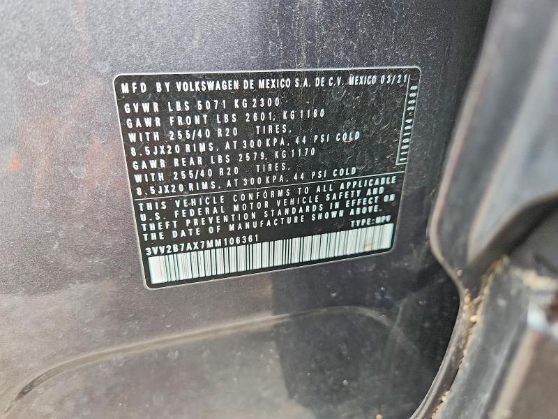 Aukcja sprzedaży 2021 Volkswagen Tiguan, vin: 3VV2B7AX7MM106361, numer aukcji: 57016996