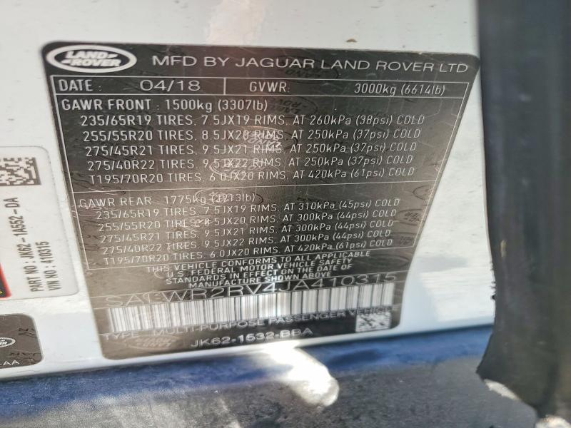 Продаж на аукціоні авто 2018 Land Rover Range Rover Sport, vin: SALWR2RV4JA410315, номер лоту: 57805916