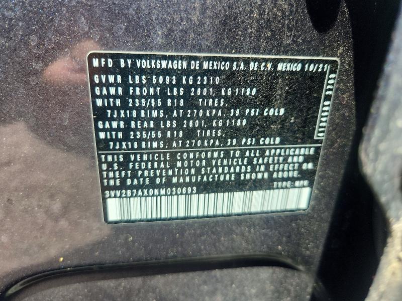 Продажа на аукционе авто 2022 Volkswagen Tiguan, vin: 3VV2B7AX0NM030693, номер лота: 55860696