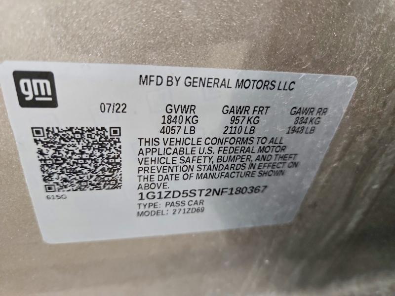 57257996 :رقم المزاد ، 1G1ZD5ST2NF180367 vin ، 2022 Chevrolet Malibu مزاد بيع