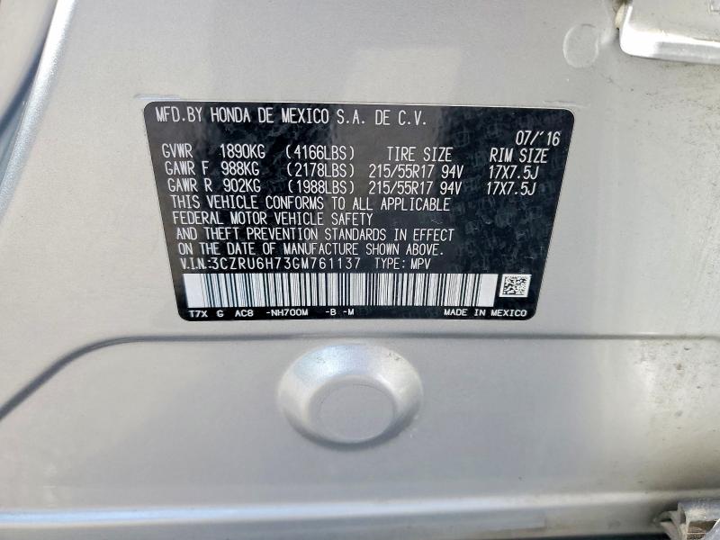 Aukcja sprzedaży 2016 Honda Hr-v, vin: 3CZRU6H73GM761137, numer aukcji: 57087426