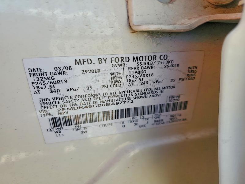 2008 Ford Edge მანქანა იყიდება აუქციონზე, vin: 2FMDK49C08BA97772, აუქციონის ნომერი: 56607646