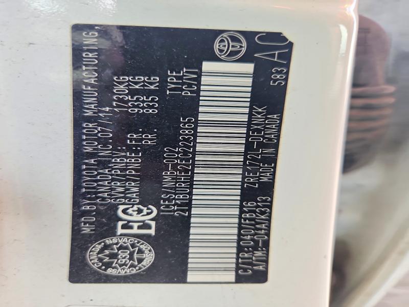 58781916 :رقم المزاد ، 2T1BURHE2EC223865 vin ، 2014 Toyota Corolla مزاد بيع