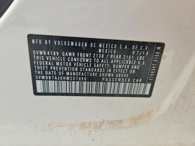 57177666 :رقم المزاد ، 3VWDB7AJ0HM207456 vin ، 2017 Volkswagen Jetta مزاد بيع