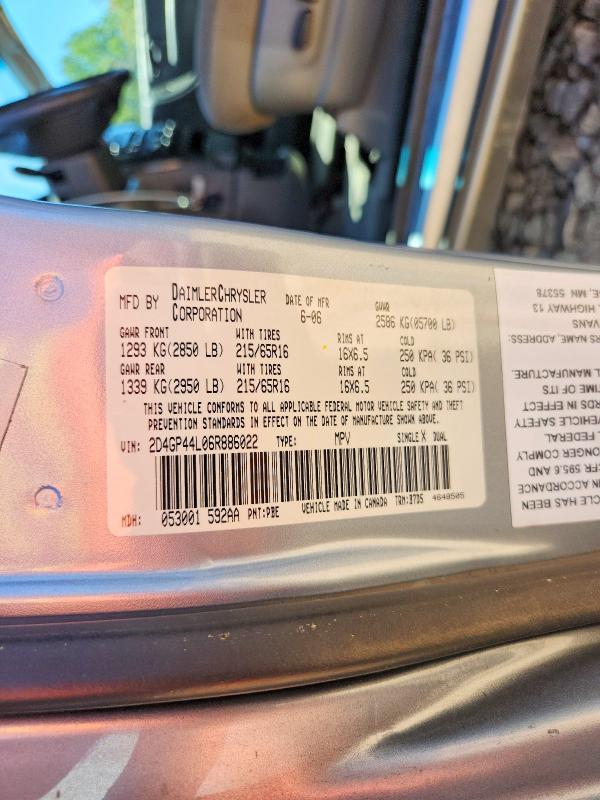 Aukcja sprzedaży 2006 Dodge Grand Caravan, vin: 2D4GP44L06R886022, numer aukcji: 55944756