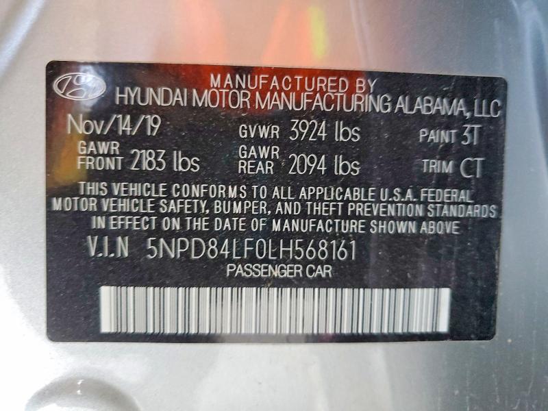 Aukcja sprzedaży 2020 Hyundai Elantra, vin: 5NPD84LF0LH568161, numer aukcji: 58062096