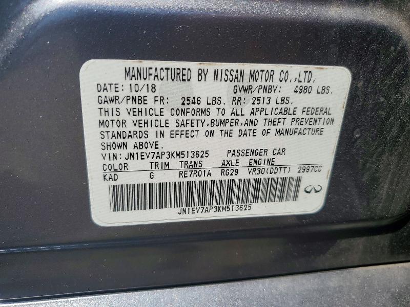 56243116 :رقم المزاد ، JN1EV7AP3KM513625 vin ، 2019 Infiniti Q50 مزاد بيع