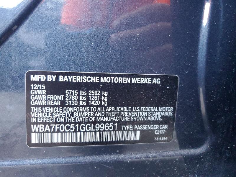 58046446 :رقم المزاد ، WBA7F0C51GGL99651 vin ، 2016 Bmw 750 مزاد بيع