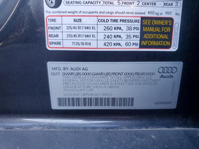 Auction sale of the 2008 Audi A3, vin: WAUHF78P08A073402, lot number: 56646866