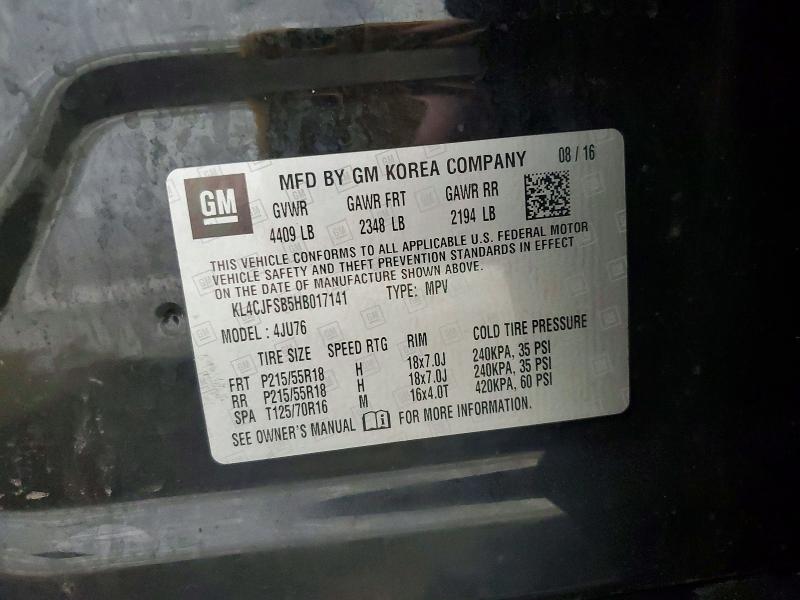 Auction sale of the 2017 Buick Encore, vin: KL4CJFSB5HB017141, lot number: 55759556