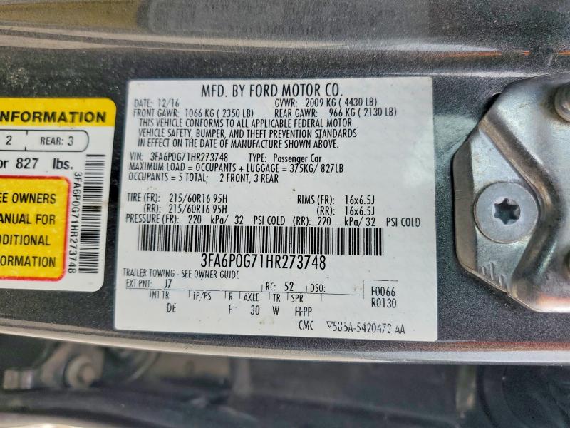 56490626 :رقم المزاد ، 3FA6P0G71HR273748 vin ، 2017 Ford Fusion مزاد بيع