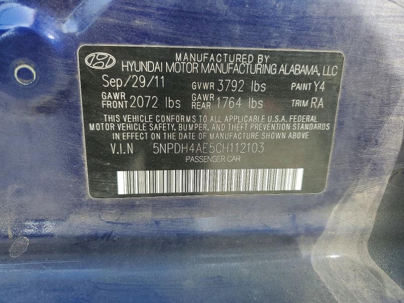 Aukcja sprzedaży 2012 Hyundai Elantra, vin: 5NPDH4AE5CH112103, numer aukcji: 56687426