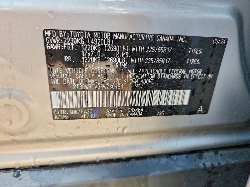 Продажа на аукционе авто 2024 Toyota Rav4 Hybrid, vin: 2T3RWRFV9RW230481, номер лота: 56945406