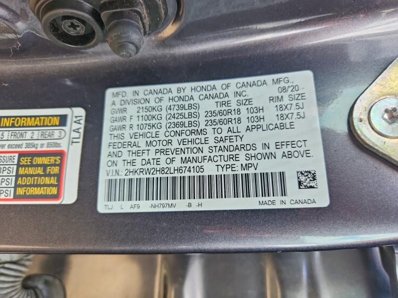 57160706 :رقم المزاد ، 2HKRW2H82LH674105 vin ، 2020 Honda Cr-v مزاد بيع
