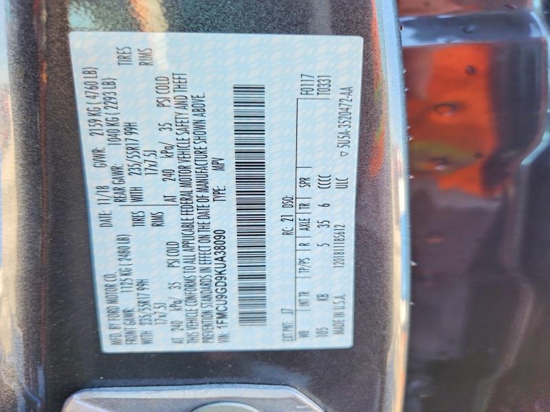 Продажа на аукционе авто 2019 Ford Escape, vin: 1FMCU9GD9KUA38090, номер лота: 55874716