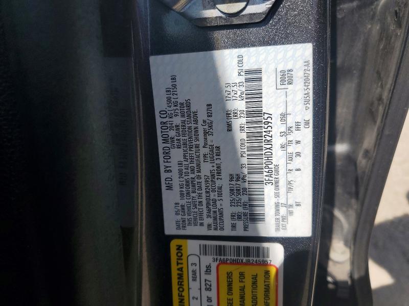 Aukcja sprzedaży 2018 Ford Fusion, vin: 3FA6P0HDXJR245957, numer aukcji: 59140306