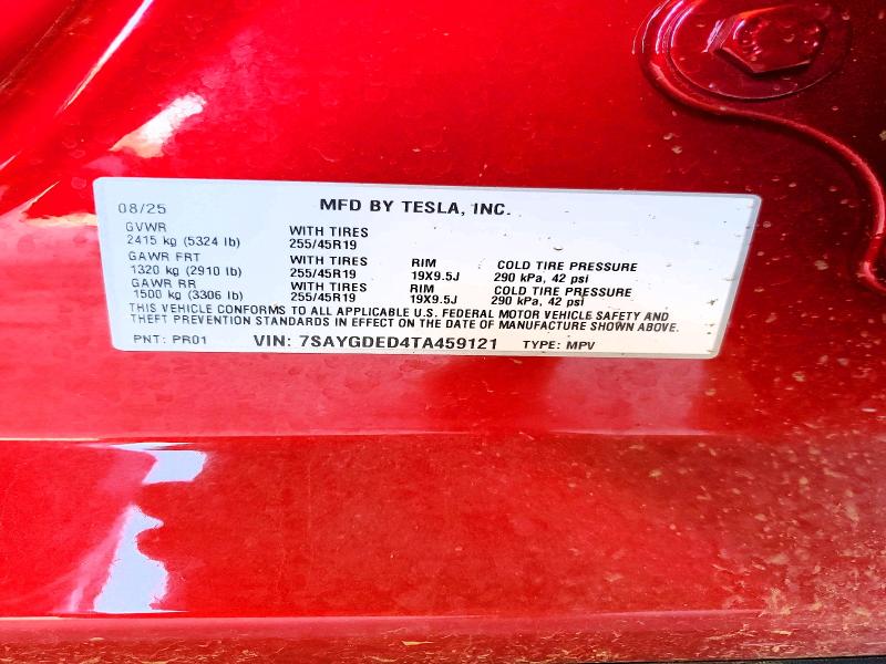 Aukcja sprzedaży 2026 Tesla Model Y, vin: 7SAYGDED4TA459121, numer aukcji: 58135036