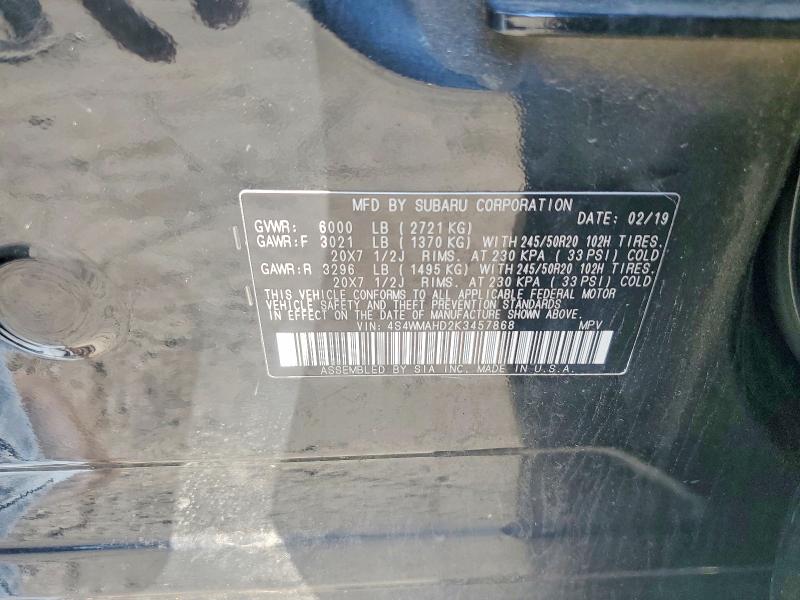 Aukcja sprzedaży 2019 Subaru Ascent, vin: 4S4WMAHD2K3457868, numer aukcji: 85609215