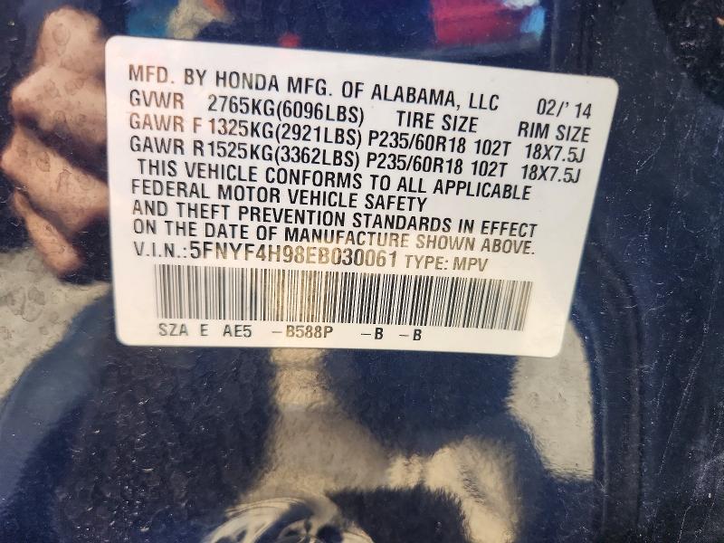 56252816 :رقم المزاد ، 5FNYF4H98EB030061 vin ، 2014 Honda Pilot مزاد بيع
