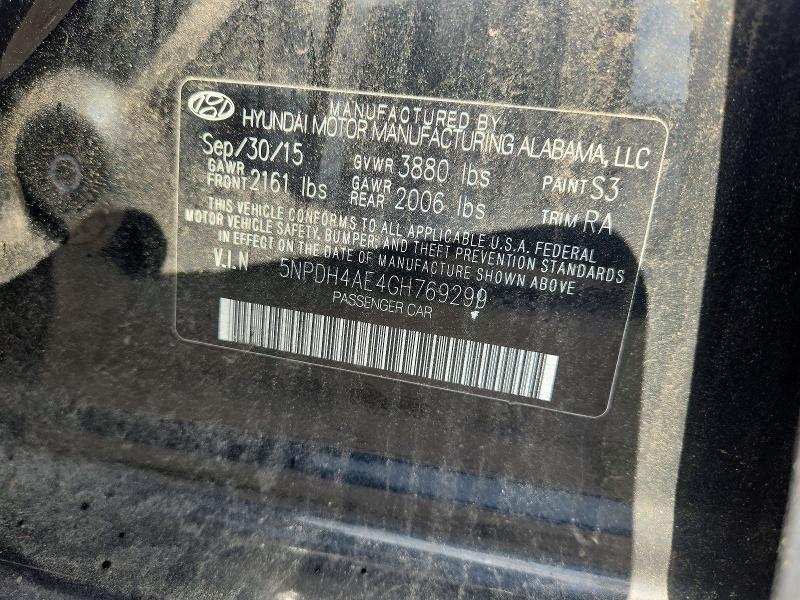 2016 Hyundai Elantra მანქანა იყიდება აუქციონზე, vin: 5NPDH4AE4GH769299, აუქციონის ნომერი: 57350856