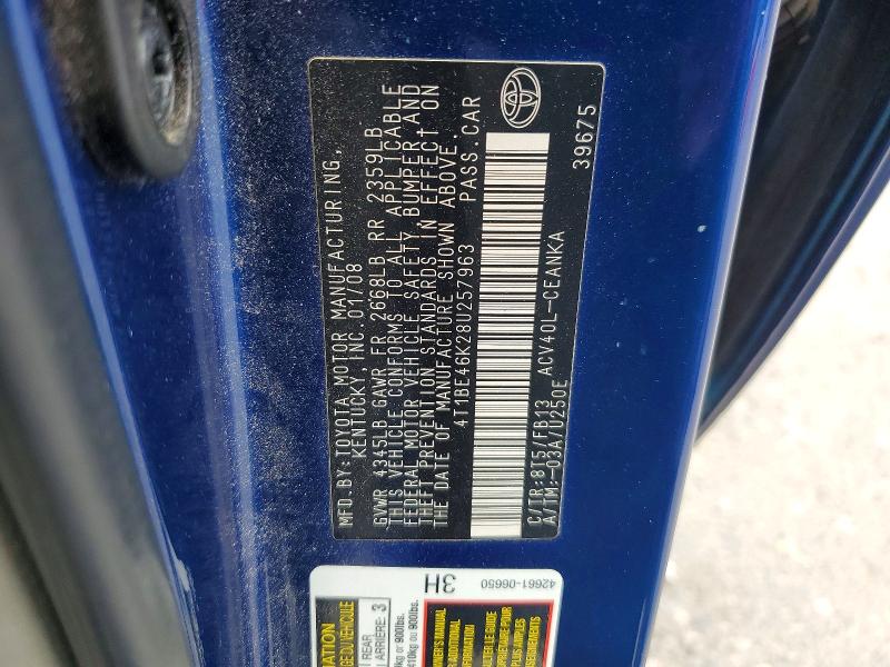 Продаж на аукціоні авто 2008 Toyota Camry, vin: 4T1BE46K28U257963, номер лоту: 55777106