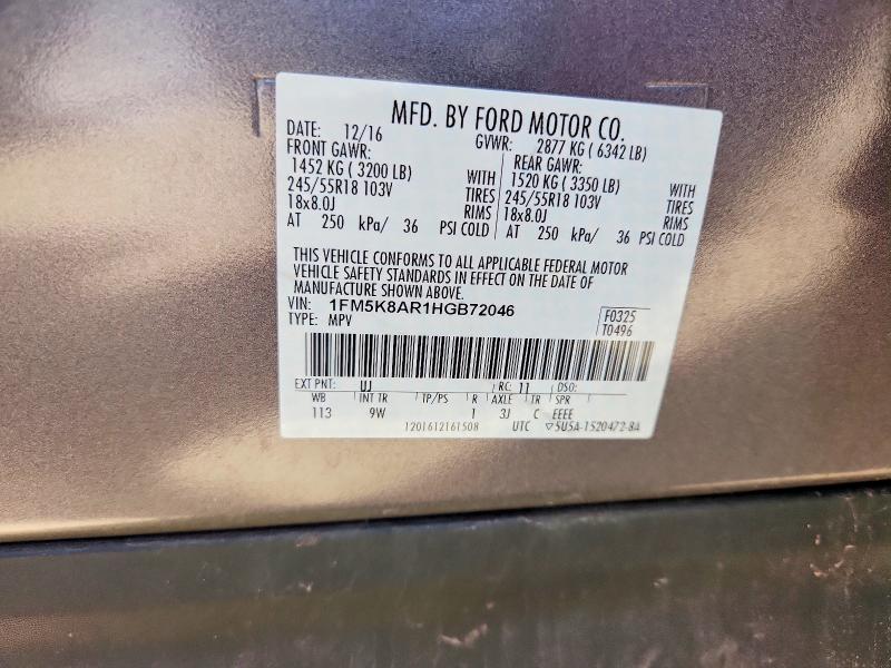56179886 :رقم المزاد ، 1FM5K8AR1HGB72046 vin ، 2017 Ford Explorer مزاد بيع