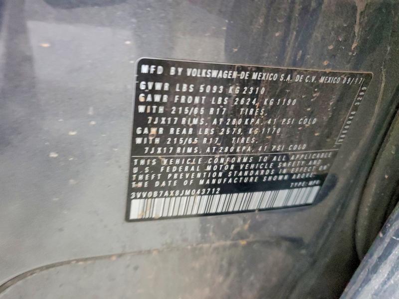 Aukcja sprzedaży 2018 Volkswagen Tiguan, vin: 3VV0B7AX8JM043712, numer aukcji: 56465756