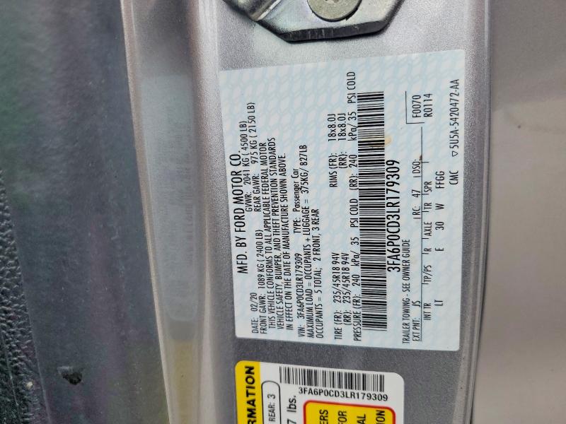 Aukcja sprzedaży 2020 Ford Fusion, vin: 3FA6P0CD3LR179309, numer aukcji: 56946906