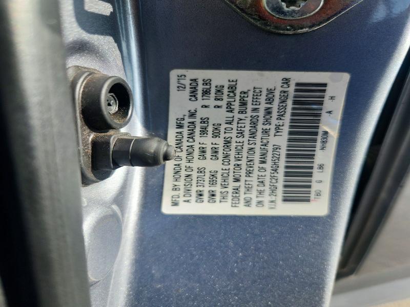 Продажа на аукционе авто 2016 Honda Civic, vin: 2HGFC2F54GH522797, номер лота: 57179396