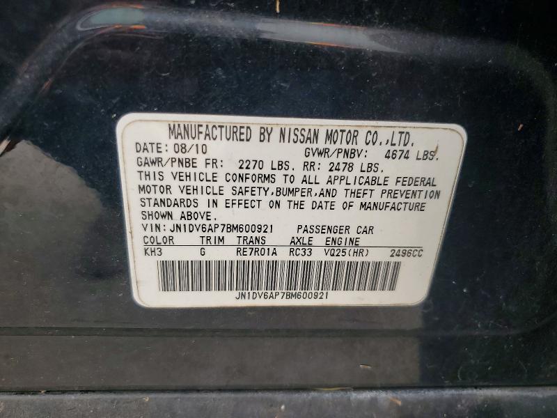 Aukcja sprzedaży 2011 Infiniti G25 Sedan, vin: JN1DV6AP7BM600921, numer aukcji: 55987346