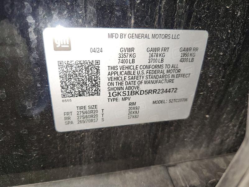 Продажа на аукционе авто 2024 Gmc Yukon, vin: 1GKS1BKD5RR234472, номер лота: 55976016