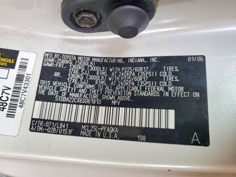 Aukcja sprzedaży 2006 Toyota Sienna, vin: 5TDBA22CX6S061810, numer aukcji: 56949326