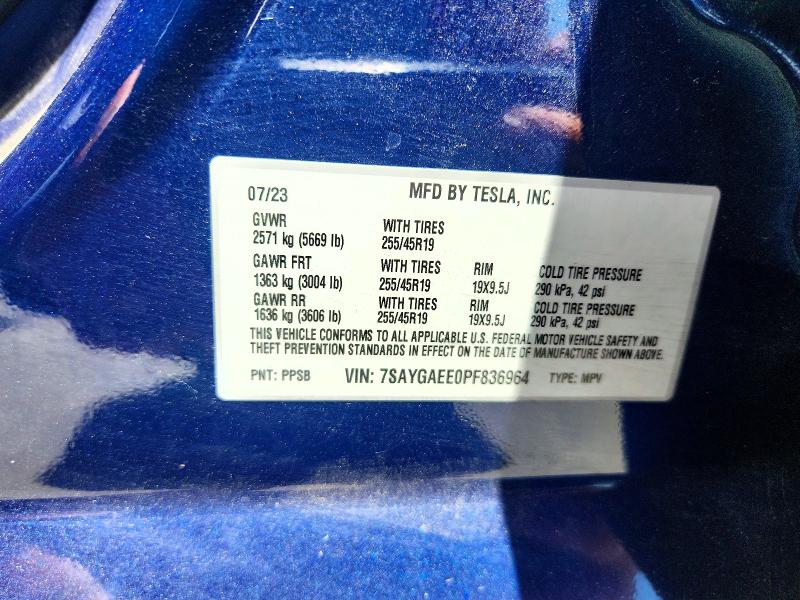 2023 Tesla Model Y მანქანა იყიდება აუქციონზე, vin: 7SAYGAEE0PF836964, აუქციონის ნომერი: 55932906
