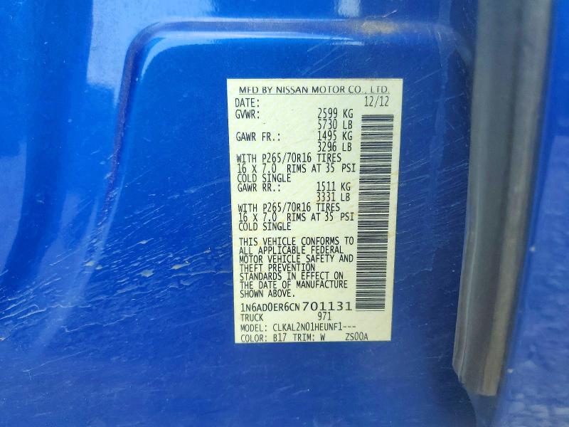 2012 Nissan Frontier მანქანა იყიდება აუქციონზე, vin: 1N6AD0ER6CN701131, აუქციონის ნომერი: 58490346