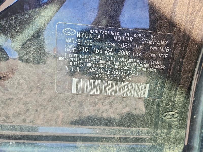 2016 Hyundai Elantra მანქანა იყიდება აუქციონზე, vin: KMHDH4AE7GU512249, აუქციონის ნომერი: 58039926