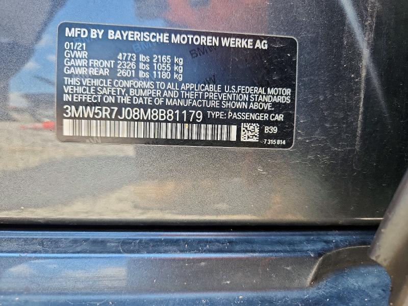 Auction sale of the 2021 Bmw 330xi, vin: 3MW5R7J08M8B81179, lot number: 58567276