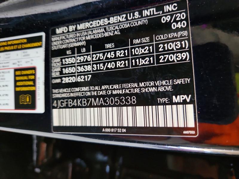 59556606 :رقم المزاد ، 4JGFB4KB7MA305338 vin ، 2021 Mercedes-benz Gle مزاد بيع