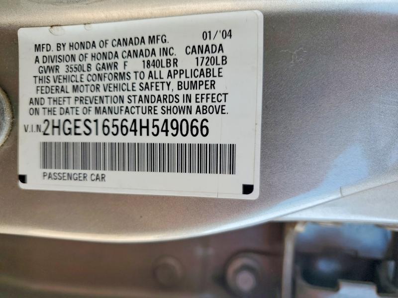 Продажа на аукционе авто 2004 Honda Civic, vin: 2HGES16564H549066, номер лота: 55945026