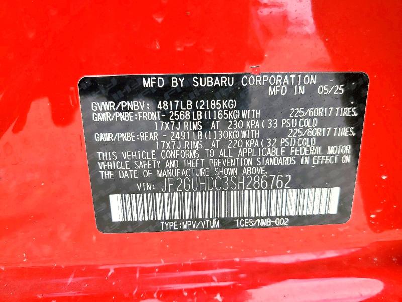 2025 Subaru Crosstrek მანქანა იყიდება აუქციონზე, vin: JF2GUHDC3SH286762, აუქციონის ნომერი: 56267876