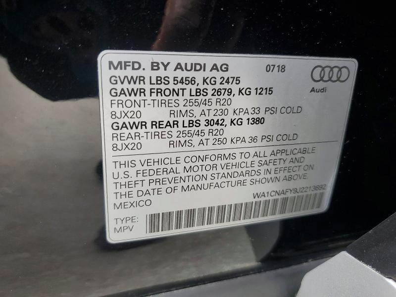 Aukcja sprzedaży 2018 Audi Q5, vin: WA1CNAFY9J2213692, numer aukcji: 56639696