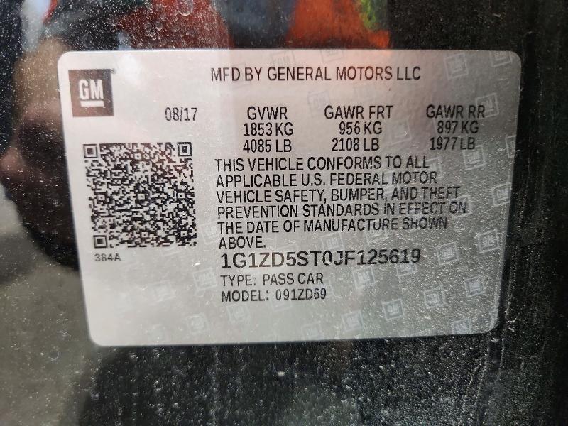 Aukcja sprzedaży 2018 Chevrolet Malibu, vin: 1G1ZD5ST0JF125619, numer aukcji: 54710956
